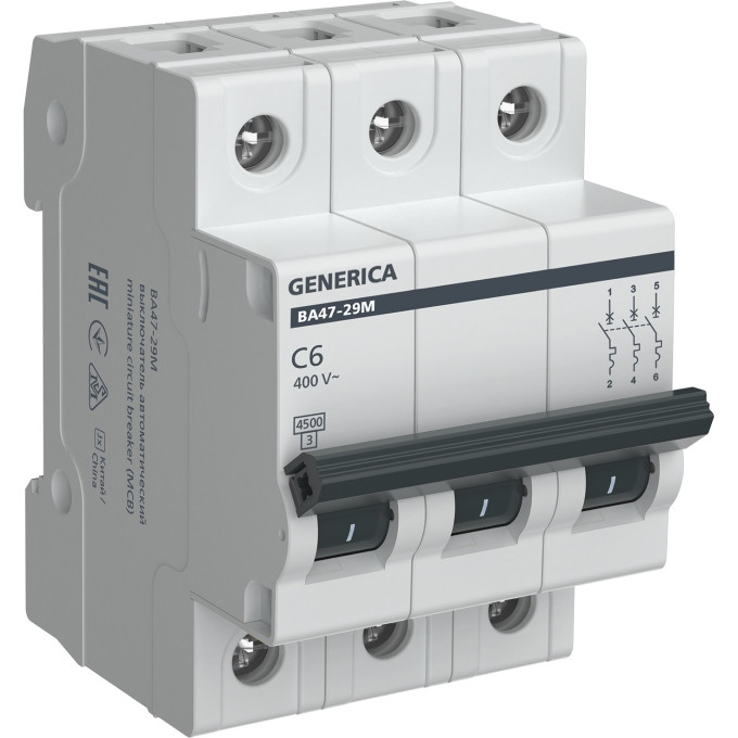 Автоматический выключатель IEK GENERICA ВА47-29М 3P 6А 4,5кА C MVA21-3-006-C-G