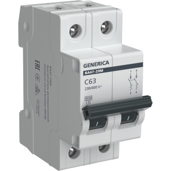 Автоматический выключатель IEK GENERICA ВА47-29М 2P 63А 4,5кА C